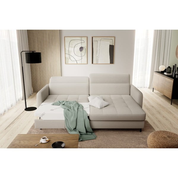 Bēšs salokāms/ar uzglabāšanas vietu stūra dīvāns no buklē auduma (ar labo stūri/ar zvilni) Gomsi – ELTAP-image-1