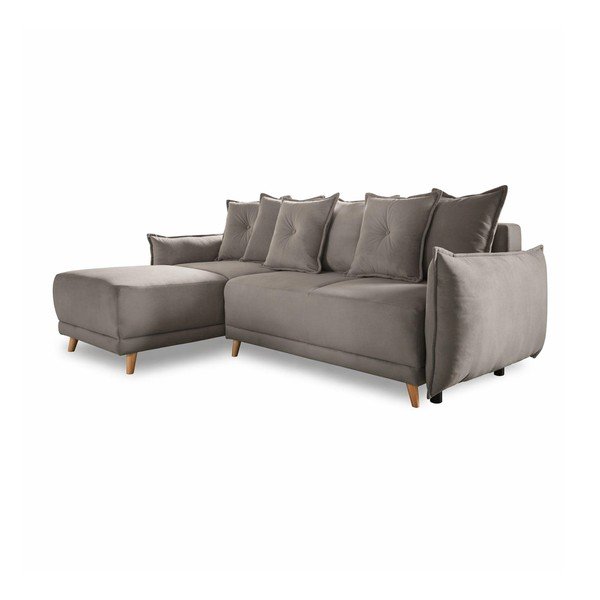Gaiši brūns velveta salokāms stūra dīvāns (ar maināmu stūri) Lazy Lukka – Miuform