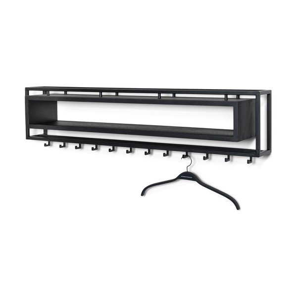 Melns metāla sienas pakaramais ar plauktu 118 cm School – Spinder Design-image-2