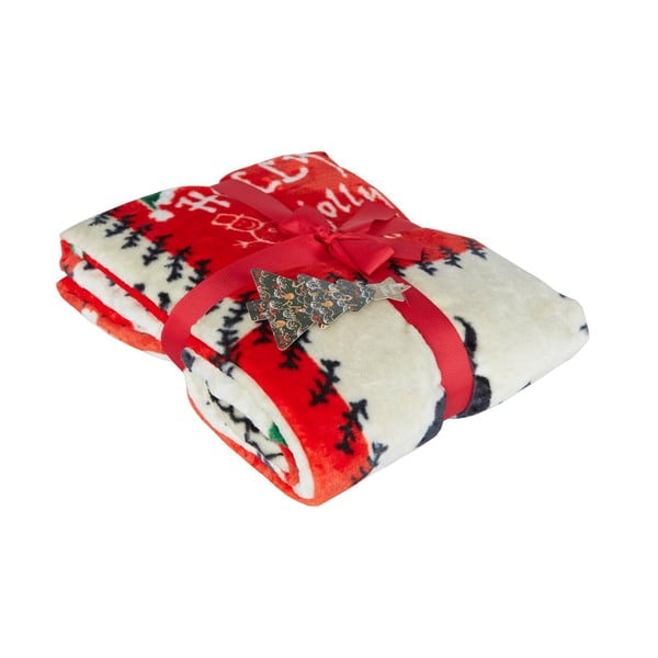 Sarkans mikroplīša pleds ar Ziemassvētku motīvu 100x170 cm – Mila Home-image-1