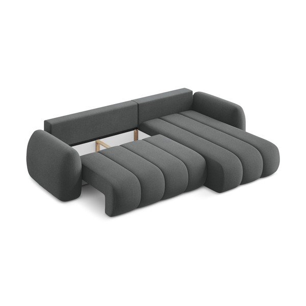 Tumši pelēks salokāms stūra dīvāns no buklē auduma ar uzglabāšanas vietu (ar labo stūri/ar zvilni) Pele – Makamii-image-4