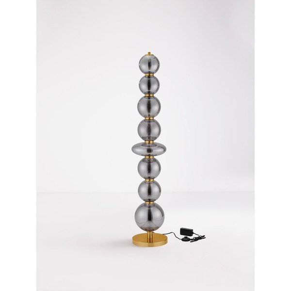 Pelēka metāla LED stāvlampa ar regulējamu spilgtumu ar stikla abažūru (augstums 140 cm) Navi – Nova Luce-image-4