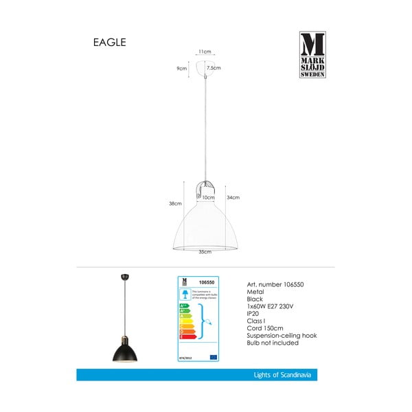 Melna griestu lampa Markslöjd Eagle-image-1