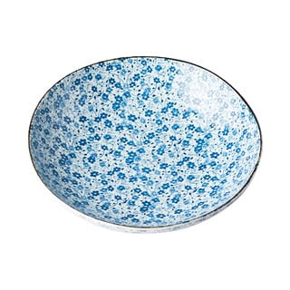 Zili balts keramikas dziļais šķīvis MIJ Daisy, ø 21 cm