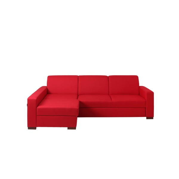 Sarkana stūra dīvāns-guļamā gulta ar uzglabāšanas vietu un atpūtas krēslu kreisajā pusē Custom Form Lozier
