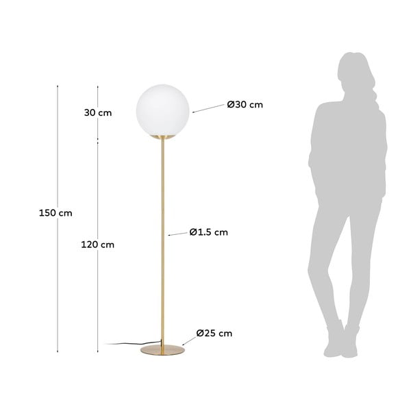 Stāvlampa zelta krāsā ar stikla abažūru (augstums 150 cm) Mahala – Kave Home-image-4