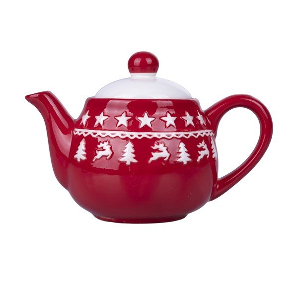 Sarkanbalta keramikas Ziemassvētku tējkanna 520 ml Xmas - VDE Tivoli 1996-image-2