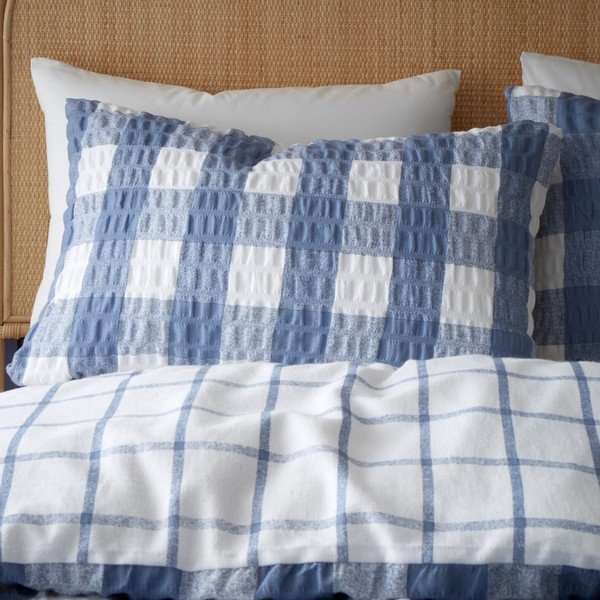 Zila divguļamā flaneļa gultas veļa 200x200 cm Gingham Check – Catherine Lansfield-image-3