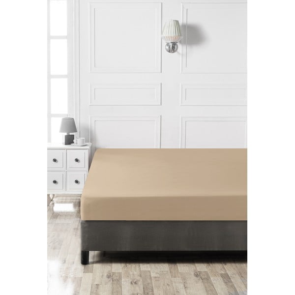 Bēšs kokvilnas palags ar gumiju 140x200 cm – Mijolnir-image-2