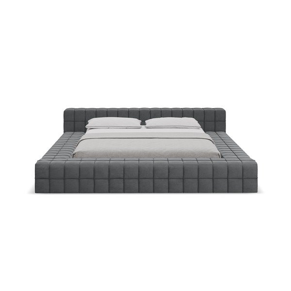 Tumši pelēka polsterēta divvietīga gulta ar redelēm 140x200 cm Akela – Makamii-image-2