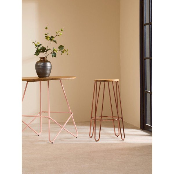 Dabīga toņa/rozā zelta krāsas gobas masīvkoka bāra taburete (sēdekļa augstums 75 cm) District – Premier Housewares-image-3
