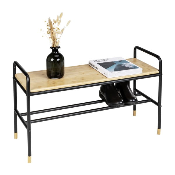 Melns/dabīga toņa metāla apavu statīvs ar soliņu Loft – Wenko-image-2
