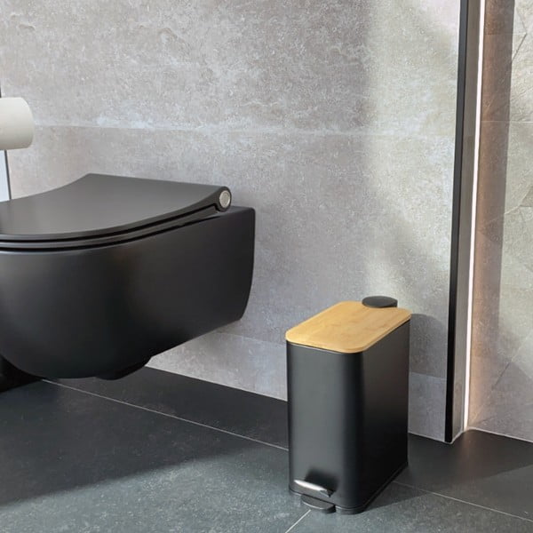 Matēti melna tērauda atkritumu tvertne ar pedāli 5 l   Erik – Spirella-image-1