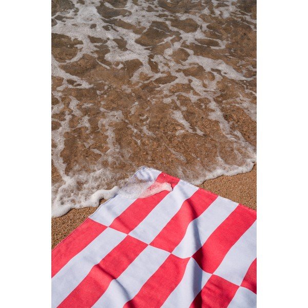 Sarkans/gaiši zils kokvilnas pludmales dvielis 100x160 cm Su – noo.ma-image-2