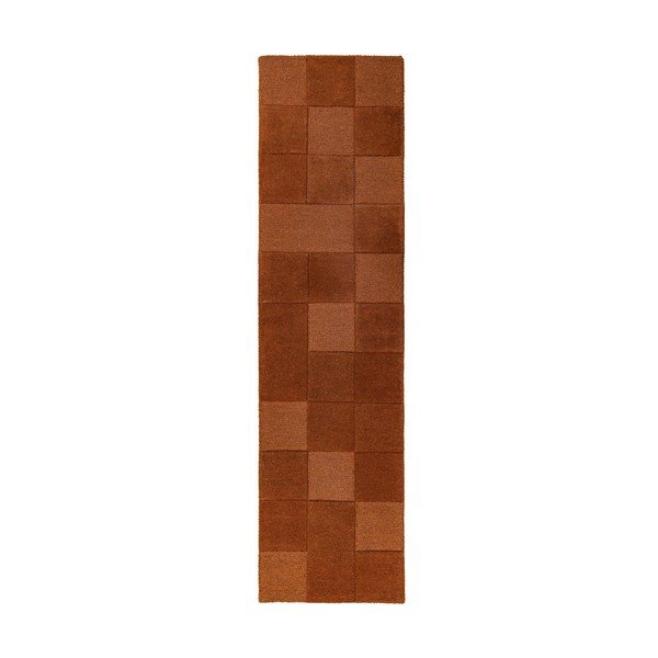 Terakotas oranžs ar rokām darināts vilnas celiņa paklājs 60x230 cm Checkerboard – Flair Rugs