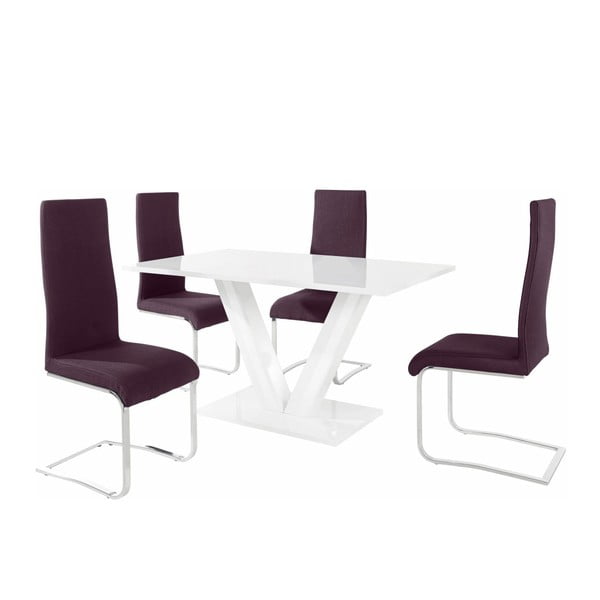 Galda un 4 violetu krēslu komplekts Støraa Aaron