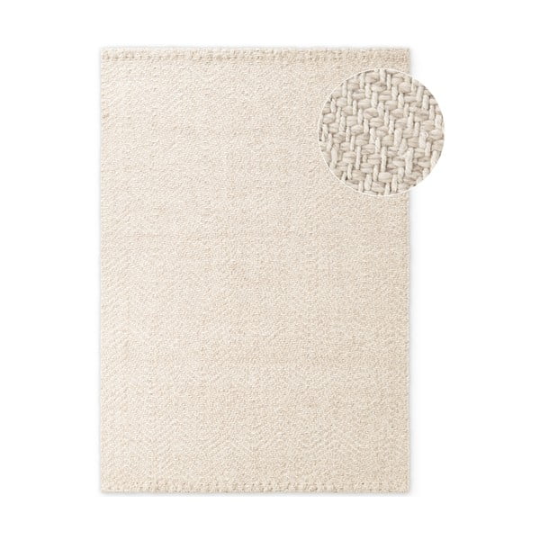 Krēmkrāsas/ziloņkaula krāsas ar rokām darināts paklājs no vilnas maisījuma 200x290 cm Majoli – Elle Decoration