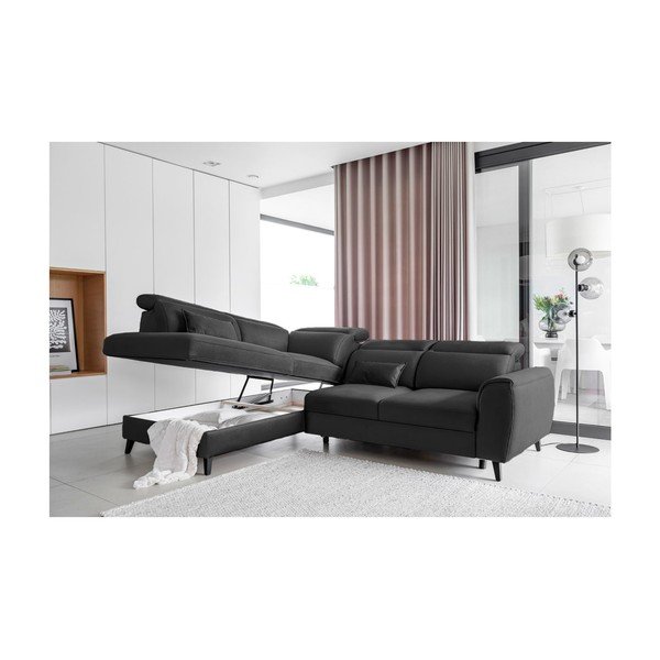 Tumši pelēks samta salokāms/ar uzglabāšanas vietu stūra dīvāns (ar kreiso stūri/L veida) Noble – ELTAP-image-3