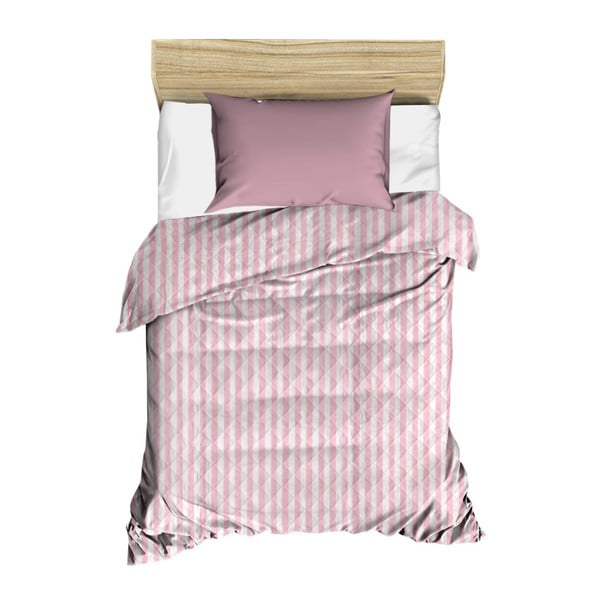 Rozā un balta stepēta gultas pārklājs Stripes, 160 x 230 cm