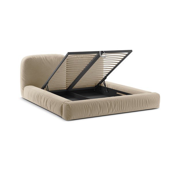 Bēša polsterēta divvietīga gulta ar veļas kasti un redelēm 180x200 cm Martina – Micadoni -image-2