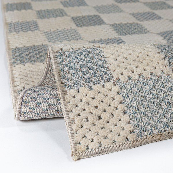 Zils mazgājams celiņa paklājs no kokvilnas maisījuma 80x230 cm Muted Checkerboard – Flair Rugs-image-2
