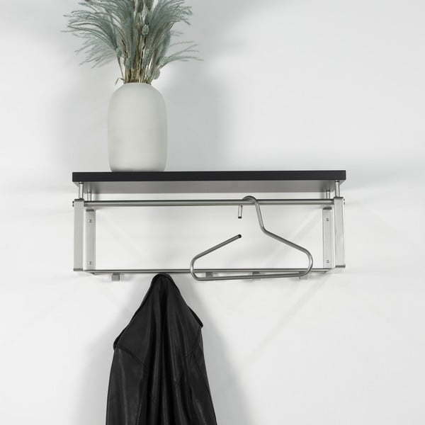 Melns/sudraba krāsas metāla sienas pakaramais ar plauktu 70 cm Rex – Spinder Design-image-1