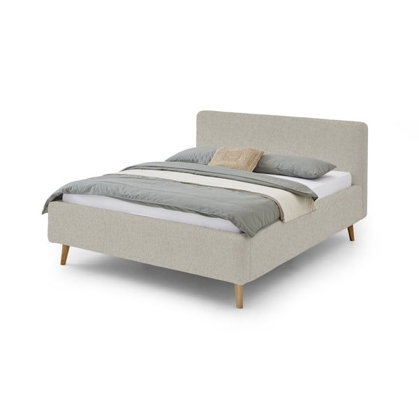 Smilškrāsas krāsas polsterēta divguļamā gulta ar glabāšanas vietu un režģi 160x200 cm Mattis – Meise Möbel
