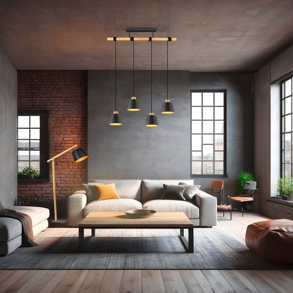 Melna/dabīga toņa piekaramā lampa ar metāla abažūru ø 18 cm Harris – Trio-image-1