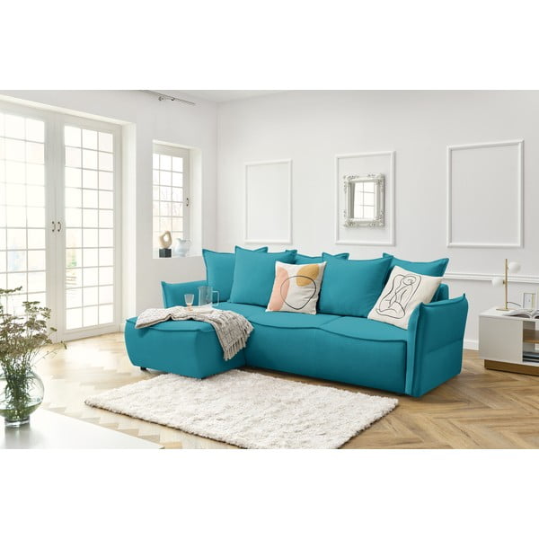 Tirkīzzils salokāms stūra dīvāns (ar kreiso stūri) Leon – Bobochic Paris-image-1