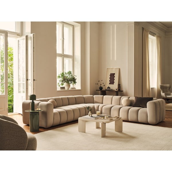 Krēmkrāsas samta modulārais stūra dīvāns Lupine – Micadoni -image-1