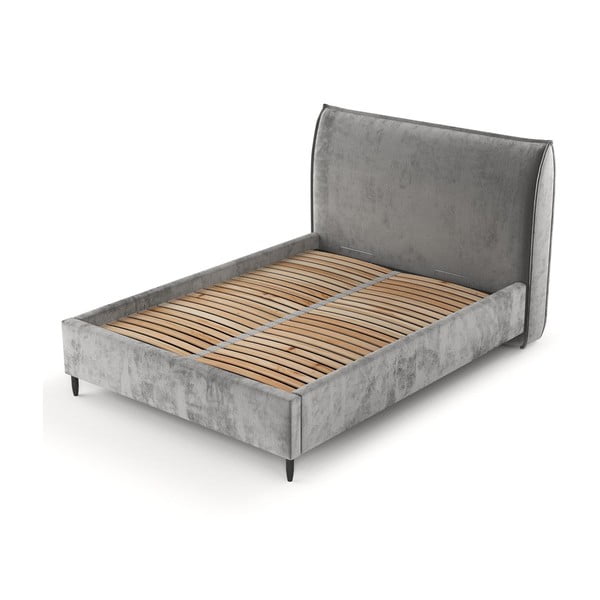 Pelēka polsterēta divvietīga gulta ar veļas kasti un redelēm 160x200 cm Shell – Maison de Rêve-image-3