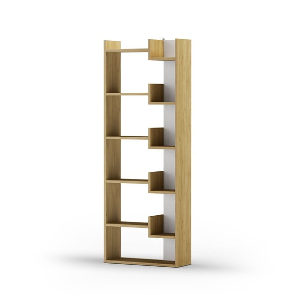 Balts/dabīga toņa grāmatplaukts ar ozolkoka imitāciju 60,5x162 cm Klapo – Marckeric-image-4