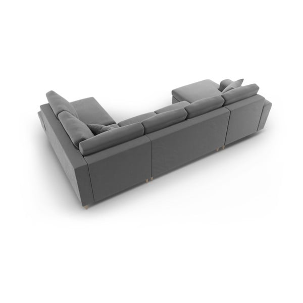 Gaiši pelēks samta salokāms stūra dīvāns ar uzglabāšanas vietu (ar labo stūri/U veida) Kyoto – Cosmopolitan Design-image-4