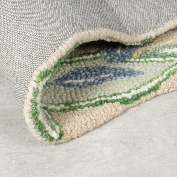 Zaļš ar rokām darināts vilnas celiņa paklājs 60x230 cm Bryony Shaped Floral – Flair Rugs-image-3