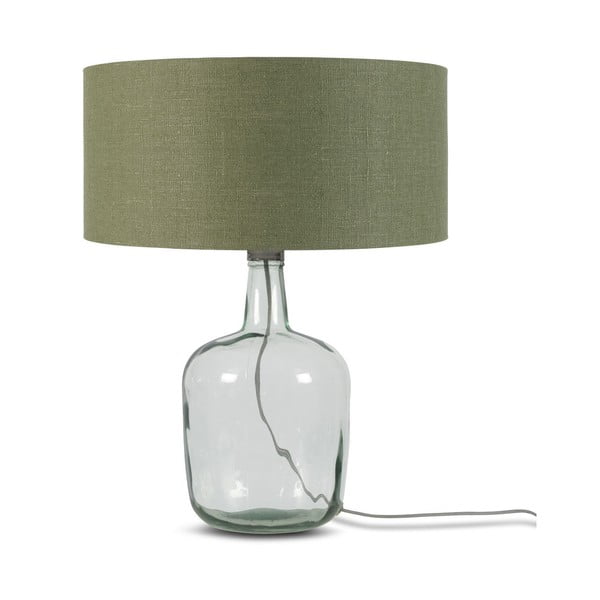 Galda lampa ar tumši zaļu abažūru un pārstrādāta stikla struktūru Good&Mojo Murano, ⌀ 47 cm