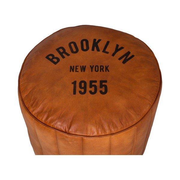 Konjakbrūns ādas pufs Brooklyn – Antic Line-image-1