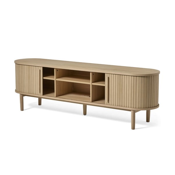 Dabīga toņa TV galdiņš ar ozolkoka imitāciju 180x56x40 cm Meta – Unique Furniture-image-2