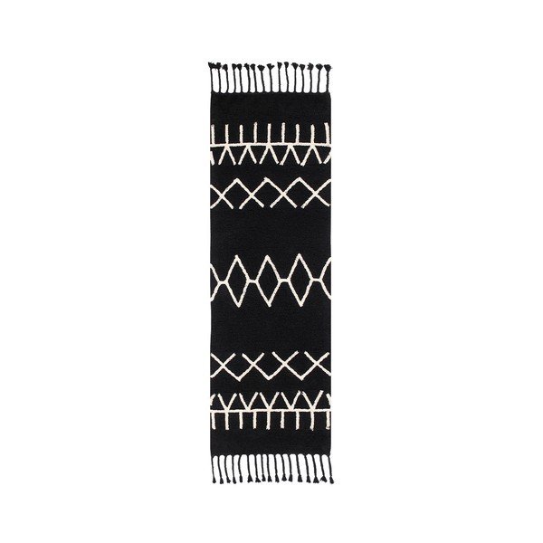 Melns mazgājams/ar rokām darināts celiņa paklājs no kokvilnas maisījuma 80x230 cm Bereber Black – Lorena Canals