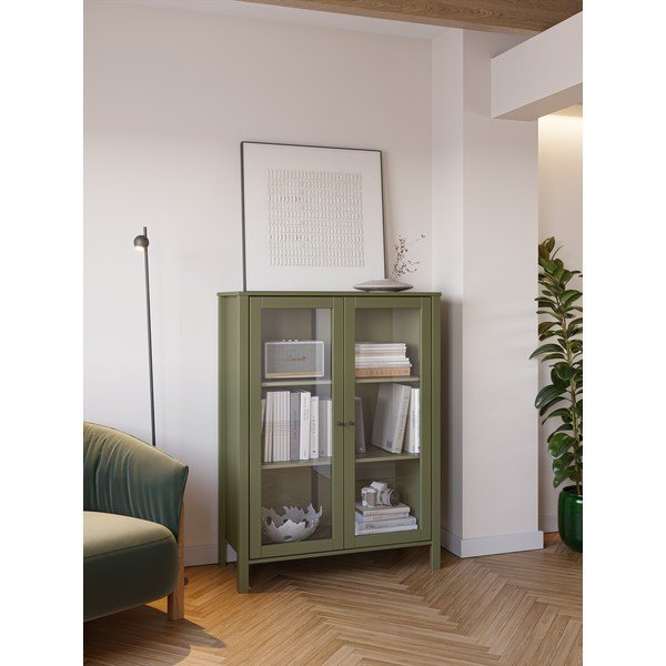 Zaļa priedes masīvkoka vitrīna 90x120x40 cm Alessandra – Marckeric-image-1