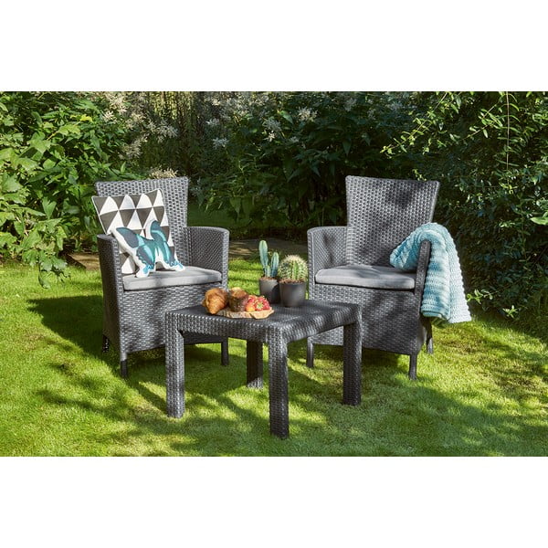 Antracīta pelēks mākslīgās rotangpalmas dārza atpūtas komplekts 2 personām Rosario – Keter-image-2