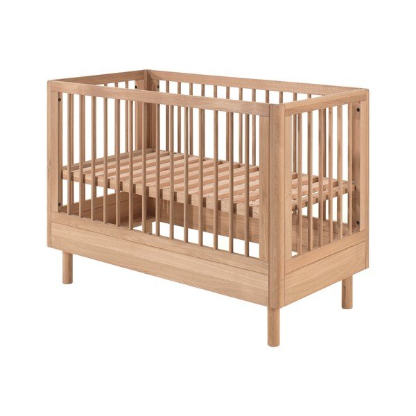 Dabīga toņa ozola masīvkoka bērnu gultiņa ar regulējamu augstumu 60x120 cm Forrest – Vipack-image-3