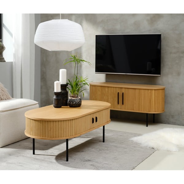 Dabīga toņa TV galdiņš ar ozolkoka imitāciju 120x56 cm Nola – Unique Furniture-image-1