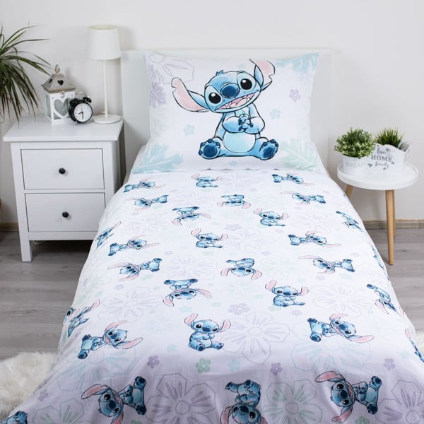 Balta vienguļamā kokvilnas bērnu gultas veļa 140x200 cm Lilo and Stitch "Ohana White" – Jerry Fabrics-image-2
