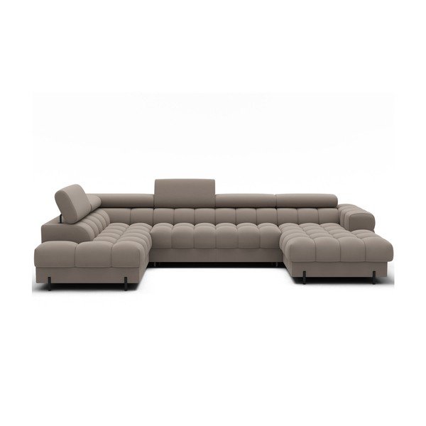 Gaiši brūns samta salokāms stūra dīvāns (ar kreiso stūri/U veida) Feraria – ELTAP