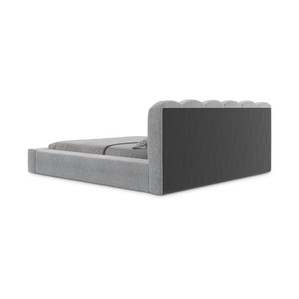 Pelēka polsterēta divvietīga gulta ar veļas kasti un redelēm 180x200 cm Mano – Makamii-image-4