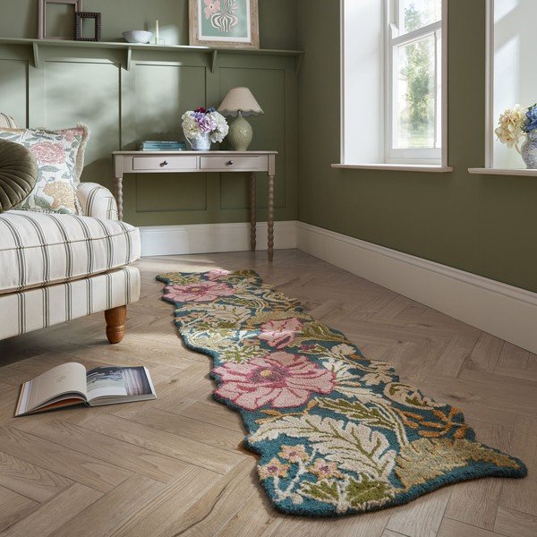 Ar rokām darināts vilnas celiņa paklājs 60x230 cm Daphne Shaped Floral – Flair Rugs-image-1