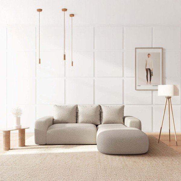 Bēšs stūra dīvāns no buklē auduma (ar labo stūri/ar zvilni) Monce – Rodier-image-1