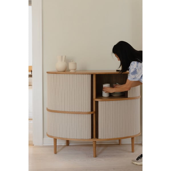 Bēšs/dabīga toņa skapītis ar ozolkoka imitāciju un bīdāmām durvīm 120x100x50 cm Audacious – UMAGE-image-1