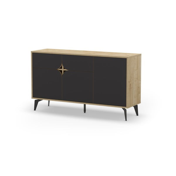 Melna/dabīga toņa zema kumode ar ozolkoka imitāciju 140x79 cm Nola – Marckeric-image-3