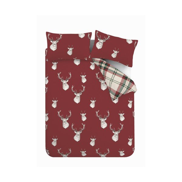 Sarkana divguļamā gultas veļa 230x220 cm Munro Stag Check – Catherine Lansfield